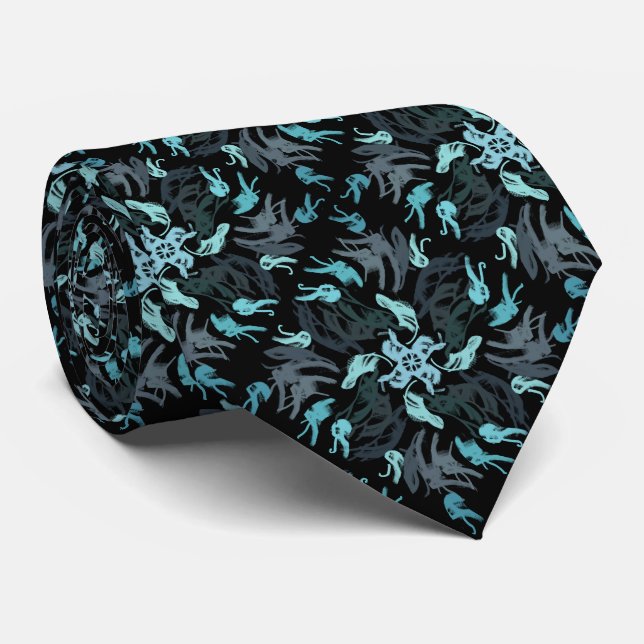 Cravate Abstract Aquatic Shaded Repeat Pattern On Black (Roulé)