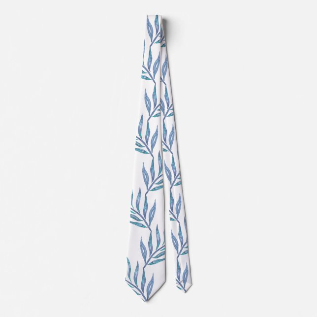 Cravate Abstract blue palm leaves (Devant)