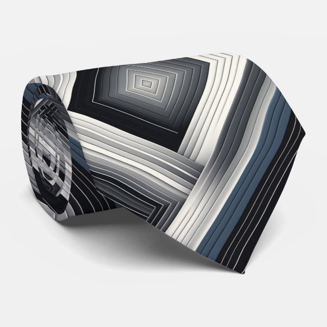 Cravate Abstract Diagonal Stripe Silver Black White  (Roulé)
