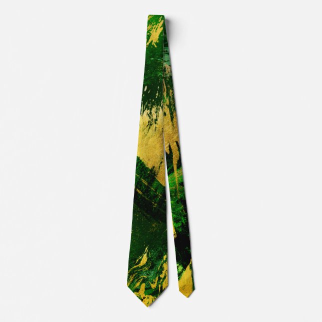 Cravate Abstract Green and Gold Metal Textures (Devant)