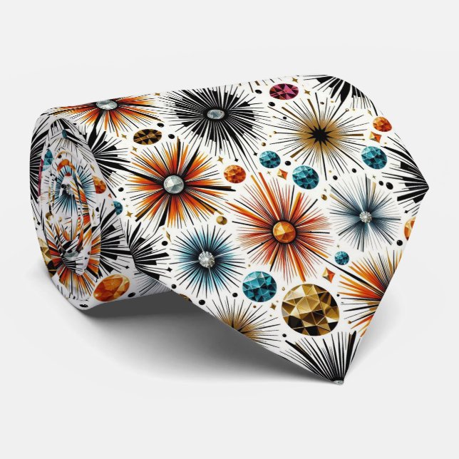 Cravate Abstract Mid Century Modern Starburst Diamond (Roulé)