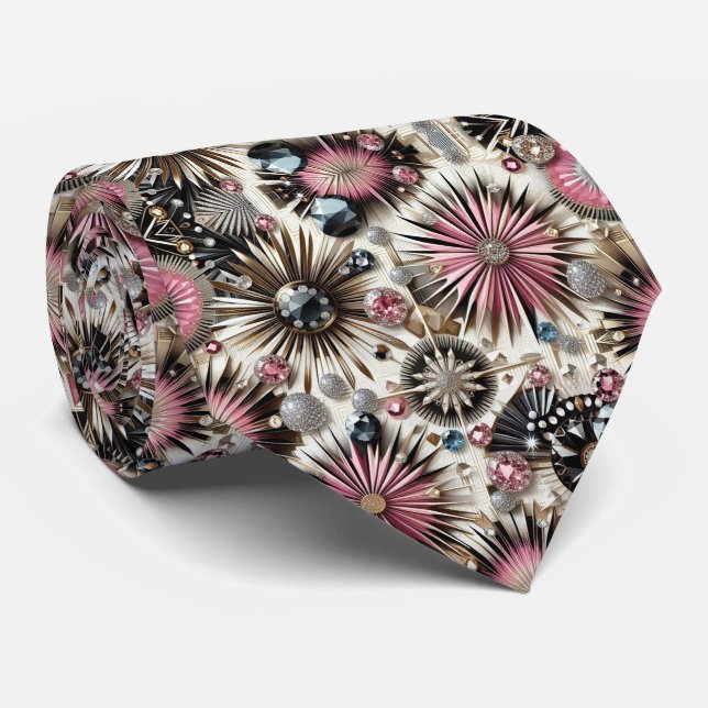 Cravate Abstract Mid Century Modern Starburst Diamond (Roulé)