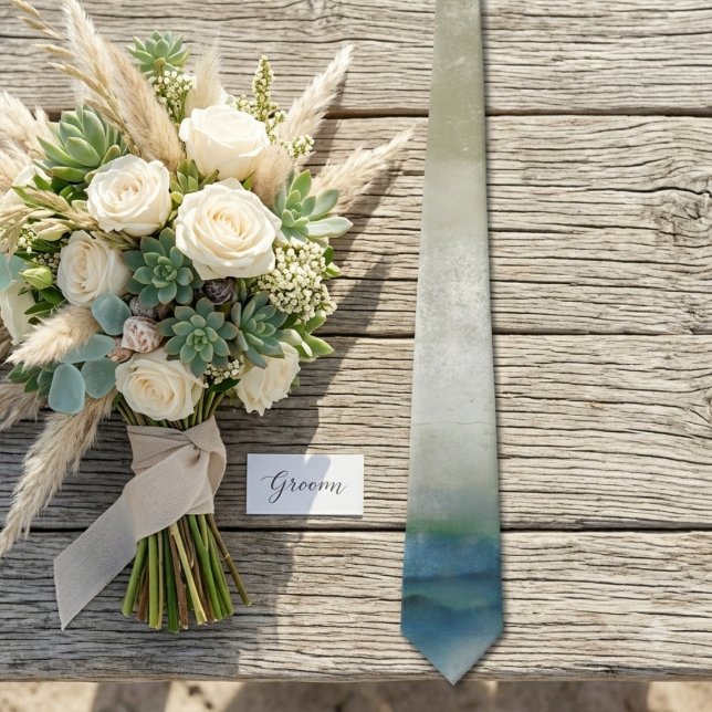 Cravate Abstrait aquarelle d'eau côtière sereine (Soft watercolor gradients for a sophisticated groom or wedding guest's formal look.)