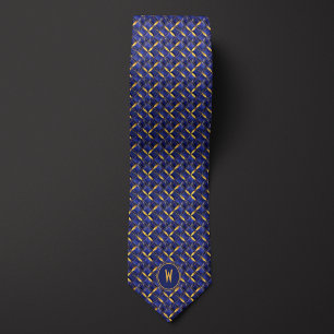 Cravate Abstrait Faux Quilted Bleu et Or