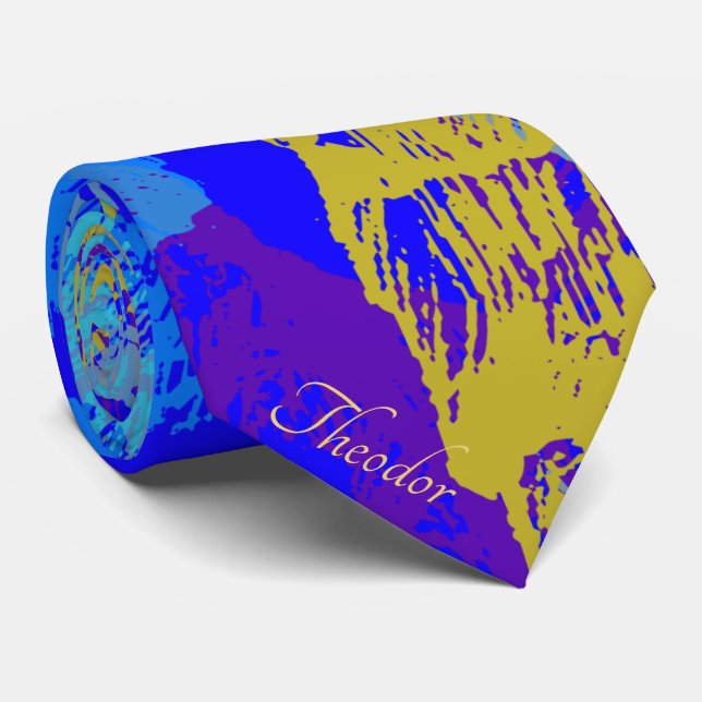 Cravate Abstrait Gold Butterfly Blue Pastel Arrière - plan (Roulé)