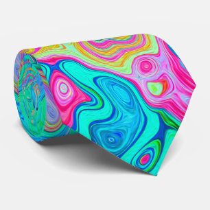 Cravate Abstrait Groovy Rétro Arc-en-Ciel Liquide Tourbill