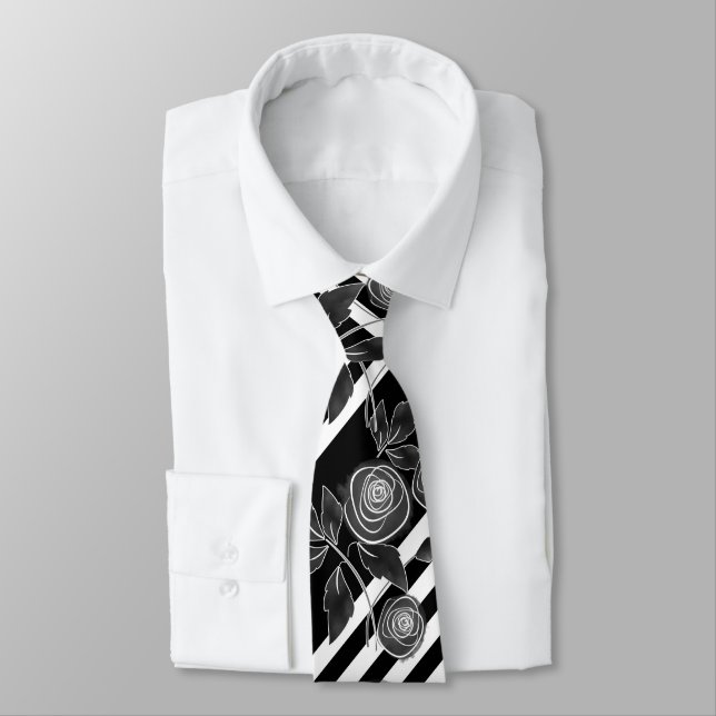 Cravate Abstrait moderne roses rouges feuilles croisées fl (Attaché)