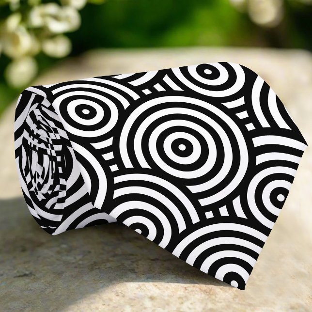 Cravate Abstrait Noir Blanc Cercles Lignes Arrière - plan (Créateur téléchargé)