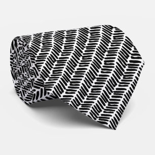 Cravate Abstrait noir gris blanc rayures zigzag Art