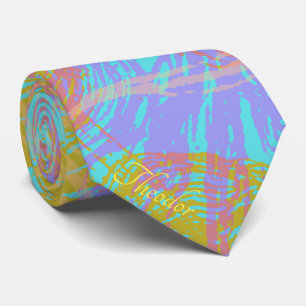 Cravate Abstrait Papillon d'or Aquamarine Violet Motif