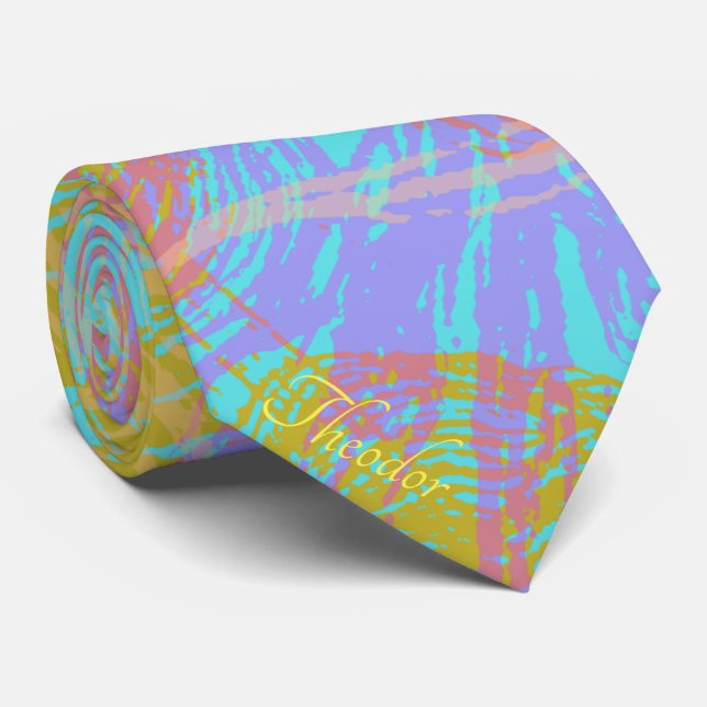 Cravate Abstrait Papillon d'or Aquamarine Violet Motif (Roulé)