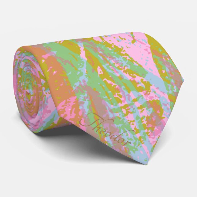 Cravate Abstrait Papillon d'or violet rose Motif (Roulé)