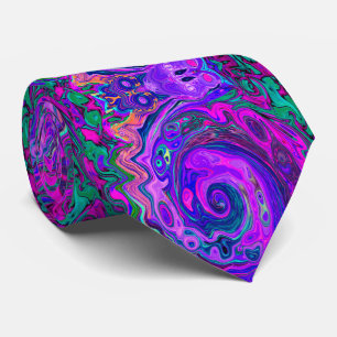 Cravate Abstrait Rétro Groovy Tourbillon Magenta et Violet
