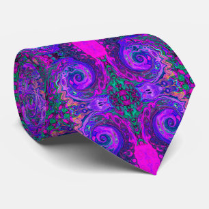 Cravate Abstrait Rétro Groovy Tourbillon Magenta et Violet
