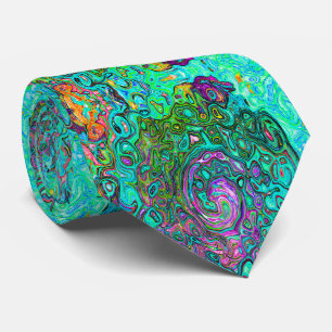 Cravate Abstrait Rétro Liquide Tourbillon Groovy Aigue-Mar