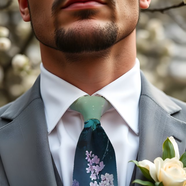 Cravate Abstraite Fleur Lilac Printemps Forêt Nuit Nature (Abstract Spring lilac floral neck tie inspired by the peaceful vibes of a woodland night wedding.)
