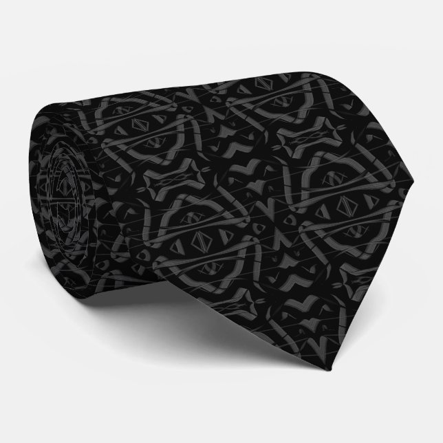 Cravate Abstraits Noirs Et Gris En Miroir Feuilles (Roulé)