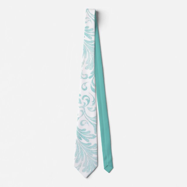 Cravate Acanthus Feuilles Aqua Blue Green (Devant)