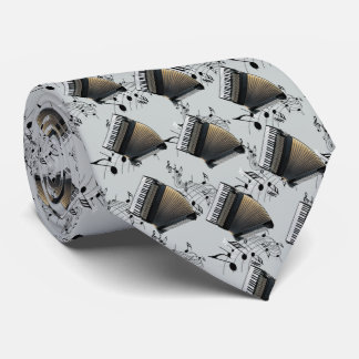 Cravate Accordéon Lecteur Musique Necktie Gold Black Grey