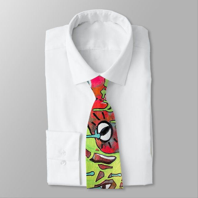 Cravate Acid Trip Eerie Eyeball Monster Drip Peinture Neon (Attaché)