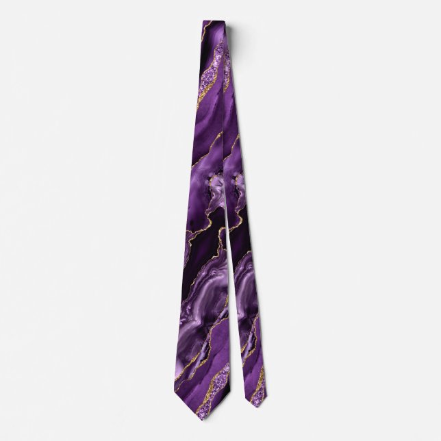 Cravate Agate Purple Violet Gold Sparkle Marble Neck Tie (Devant)