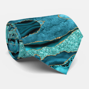 Cravate Agate Turquoise Blue Gold Parties scintillant Turq