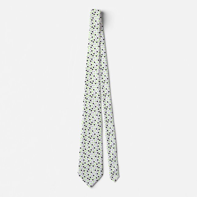 Cravate Agender Pride Stars Vert Gris Noir Blanc (Devant)