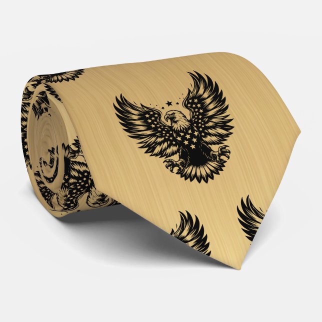 Cravate Aigle américain doré et noir patriotique  (Roulé)