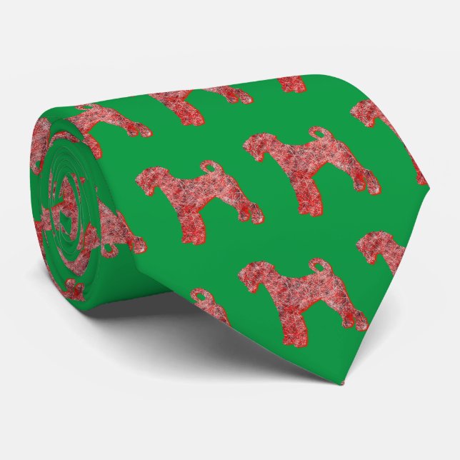 Cravate Airedale Terrier Chien de Noël Silhouette Vert (Roulé)