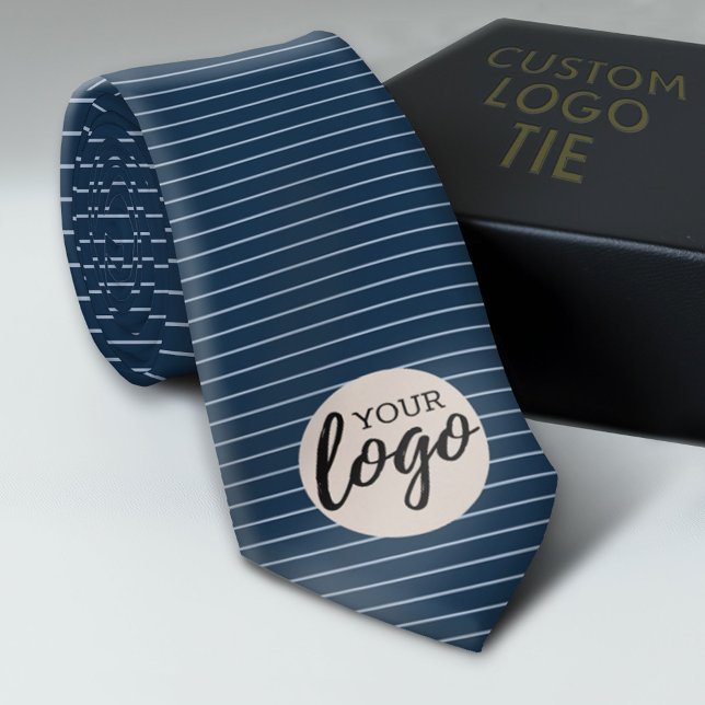 Cravate Ajouter Votre Logo - Business Modern - Blue Pinstr (Custom Logo Neck Ties)
