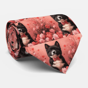 Cravate Akita américain avec des roses - Saint-Valentin