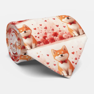 Cravate Akita avec des Roses - Saint-Valentin 