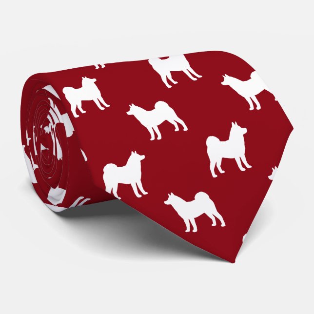 Cravate Akita Chien race Silhouettes Motif Rouge et blanc (Roulé)