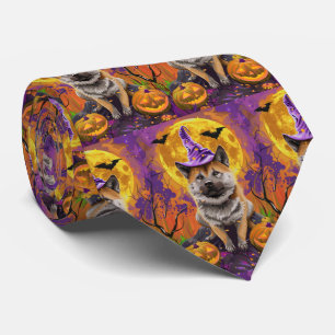 Cravate Akita Halloween sorcière et citrouille effrayants