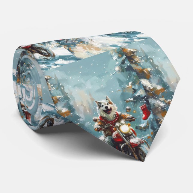 Cravate Alaskan Malamute Dog équitation moto Noël (Roulé)