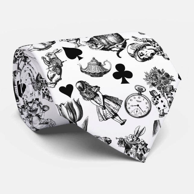 Cravate Alice Lapin Blanc Wonderland Classique (Roulé)