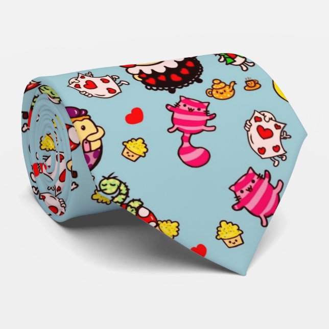 Cravate Alice Wonderland Mad Hatter Cat Doodle (Roulé)