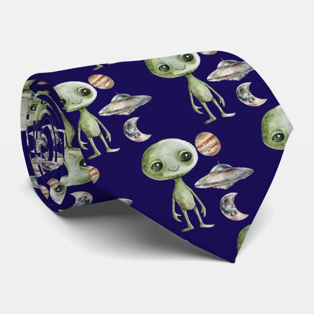 Cravate Alien et vaisseau spatial (Roulé)