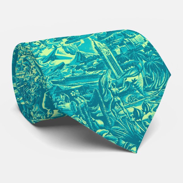 Cravate Aloha bilatéral pittoresque d'Hawaï imprimé (Roulé)