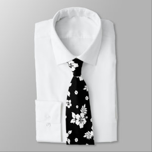 Cravate Aloha Black Classic Hawaiian Motif sans fil
