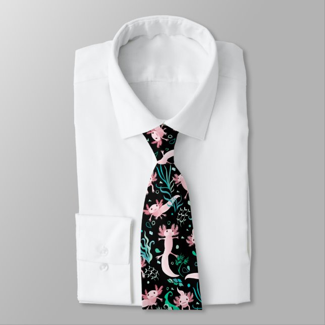 Cravate Alotta Pink Axolotls on Black Neck Tie (Attaché)