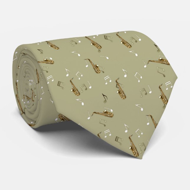 Cravate Alto Motif saxophone sur le beige (Roulé)