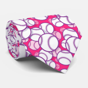 Cravate Amateurs de baseball cool rose blanc