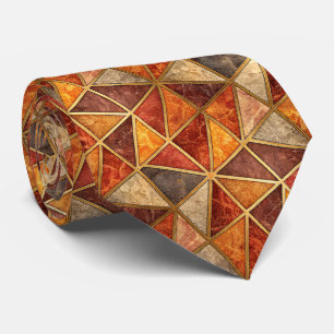 Cravate Ambre fondu et mosaïque géométrique marbre cramois
