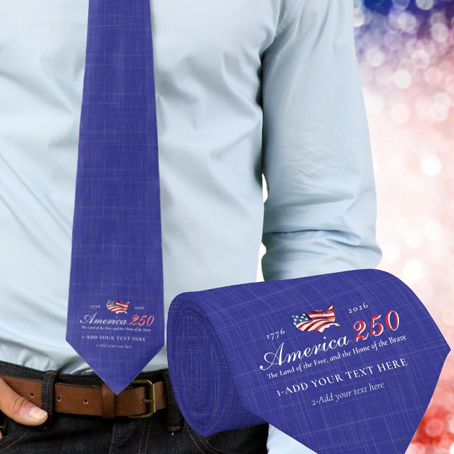 Cravate America 250 Land of Free Home Brave Patriotic Blue (America 250 Land of Free Home Brave Patriotic America Anthem Independence Day Keepsake Blue Neck Tie)