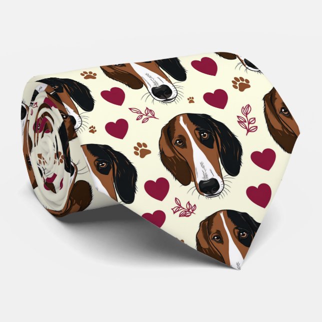 Cravate American Foxhound Valentine Hearts Pattern Dog (Roulé)