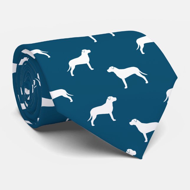 Cravate American Pit Bull Terrier Silhouettes Motif Bleu (Roulé)