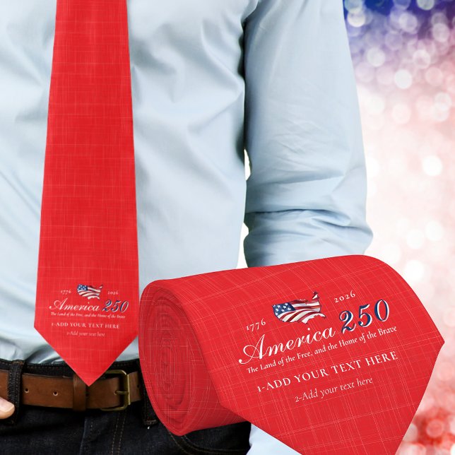 Cravate Amérique 250 Terre de libre maison Brave Patriotiq (America 250 Land of Free Home Brave Patriotic America Anthem Independence Day Keepsake Red Neck Tie)