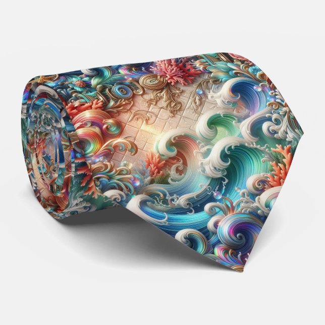 Cravate Amoureux de la plage | Motif de corail d'océan arc (Roulé)
