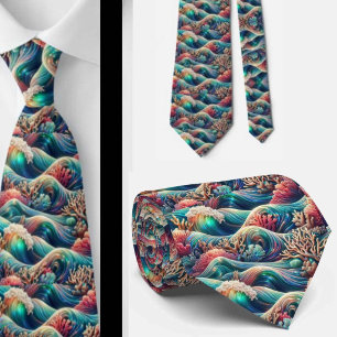 Cravate Amoureux de la plage   Motif de corail océanique h